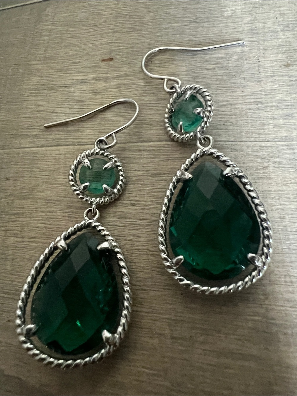 Silver-Tone Deep Green Faceted Drop Earrings - Picture 7 of 8